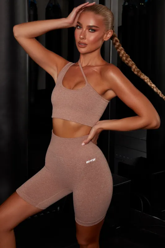 Seamless Asymmetric Crop Top in Brown sold by Oh Polly