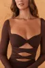 Twist Cut Out Long Sleeve Mini Dress in Chocolate sold by Oh Polly