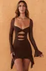 Twist Cut Out Long Sleeve Mini Dress in Chocolate sold by Oh Polly