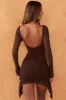 Twist Cut Out Long Sleeve Mini Dress in Chocolate sold by Oh Polly