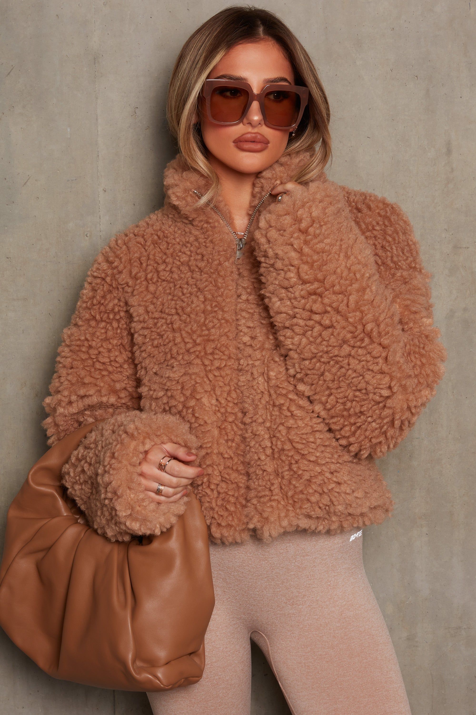 Oversized Boucle Teddy Coat in Camel sold by Oh Polly product image thumbnail 4