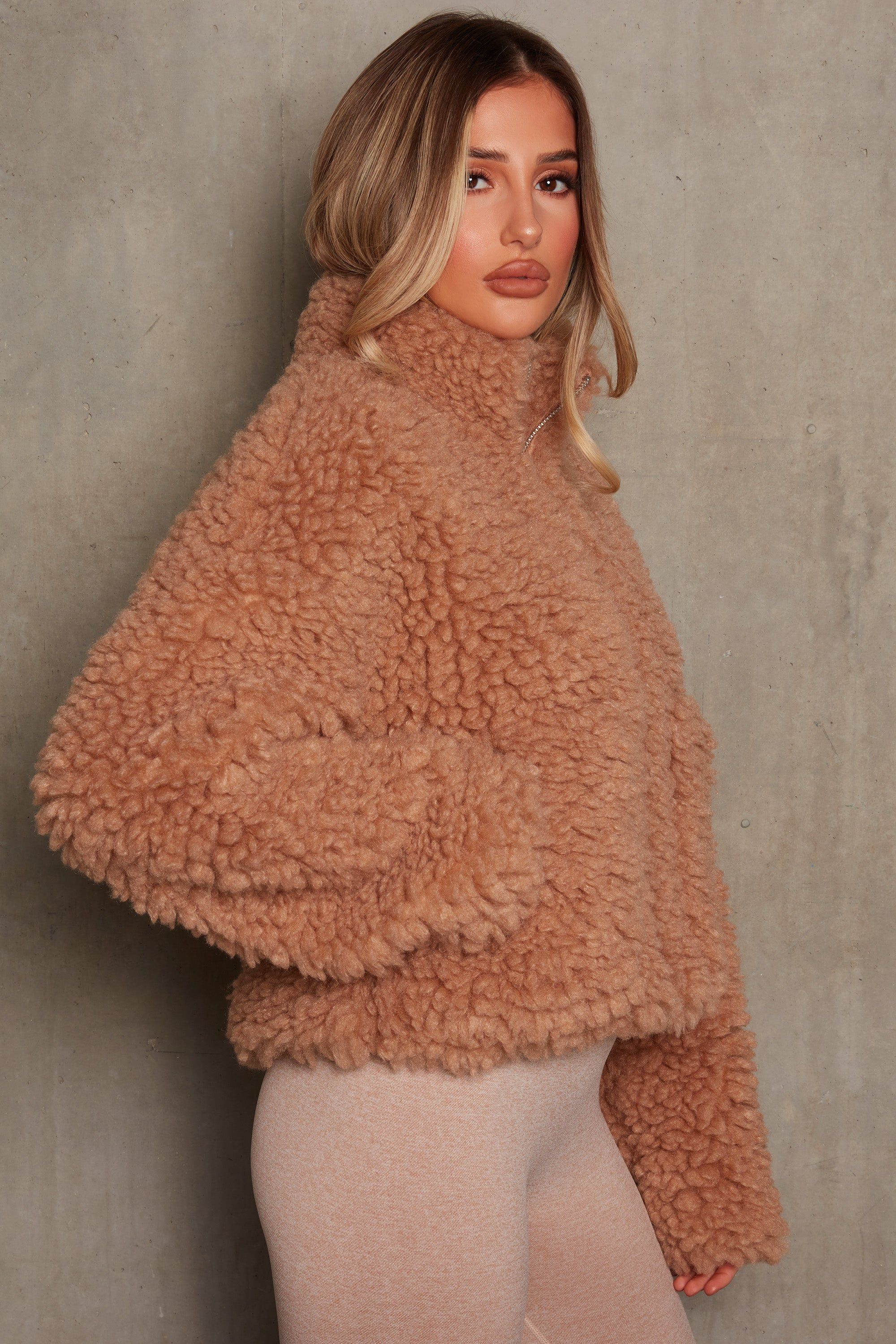 Oversized Boucle Teddy Coat in Camel sold by Oh Polly product image thumbnail 5