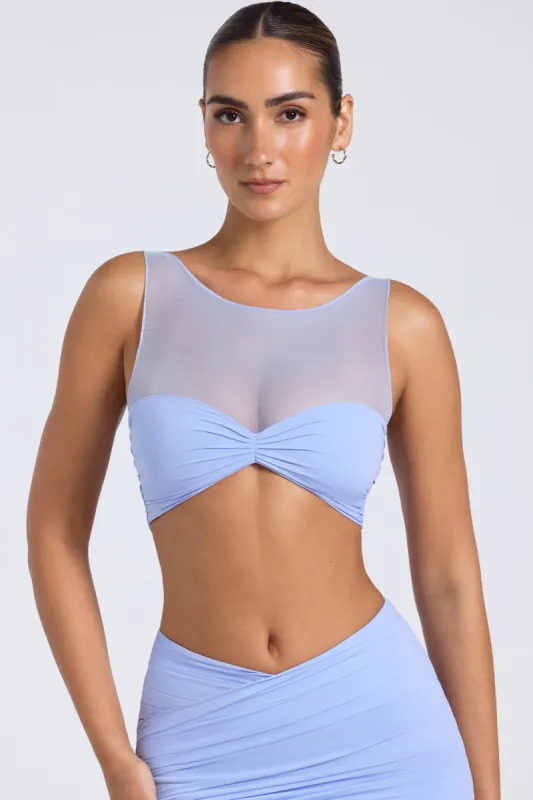 Sheer Panelled Ruched Crop Top in Periwinkle Blue made by Oh Polly