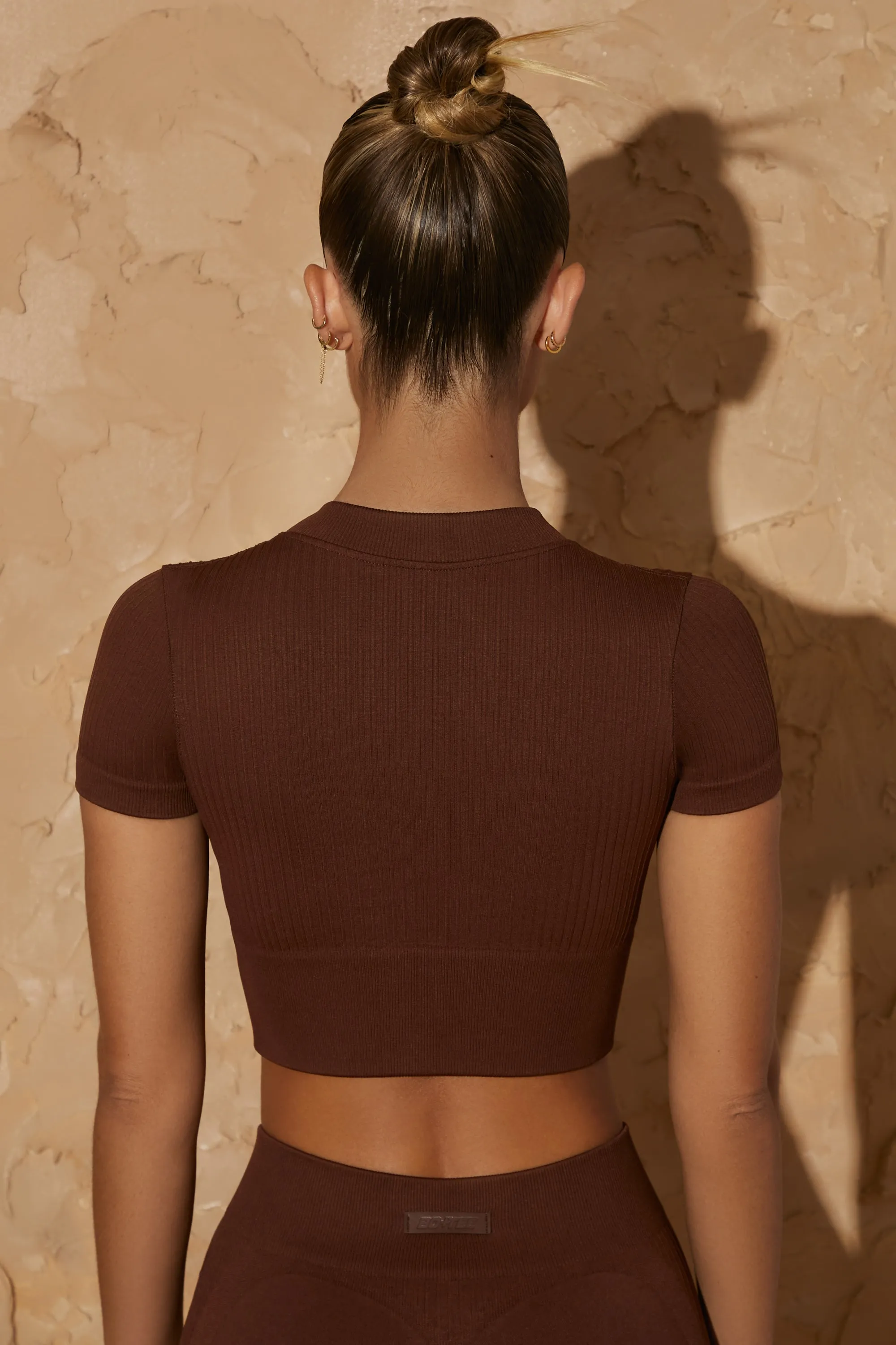 Short Sleeve Crop Top in Warm Brown sold by Oh Polly product image thumbnail 3