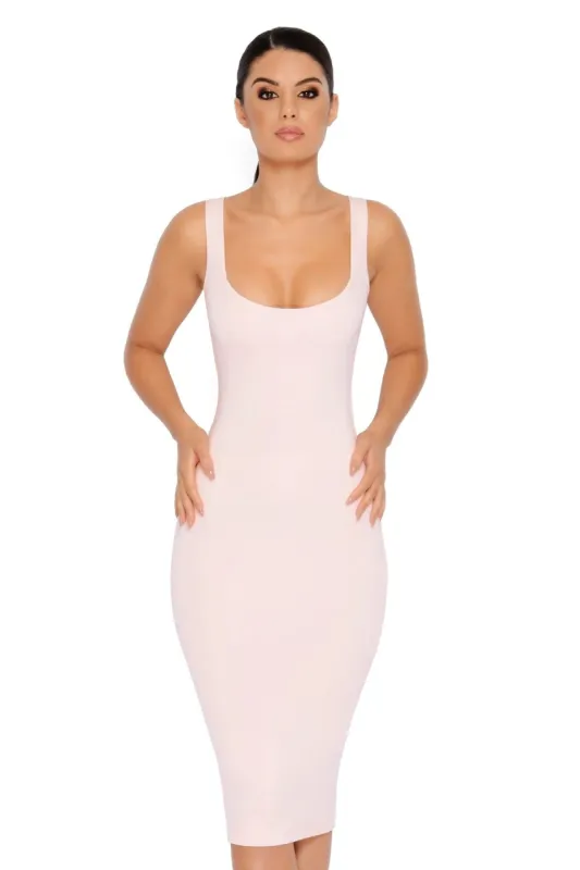 True To Form Double Layered Midi Dress in Pale Blush made by Oh Polly