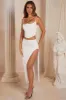 Satin Thigh High Split Maxi Skirt in White sold by Oh Polly