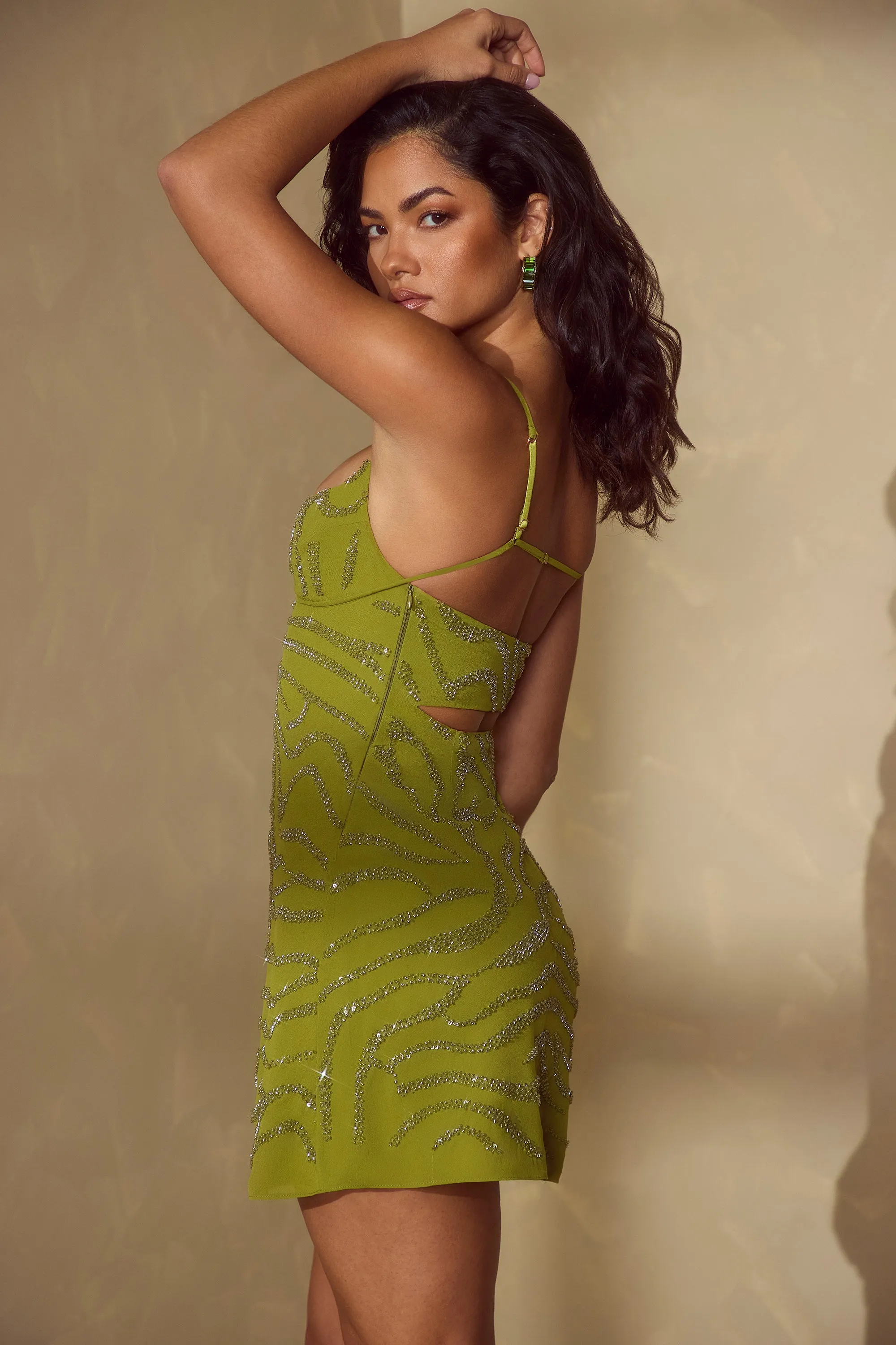 Embellished A-Line Mini Dress in Olive | Parallel Embellished A-Line Mini Dress in Olive | Parallel