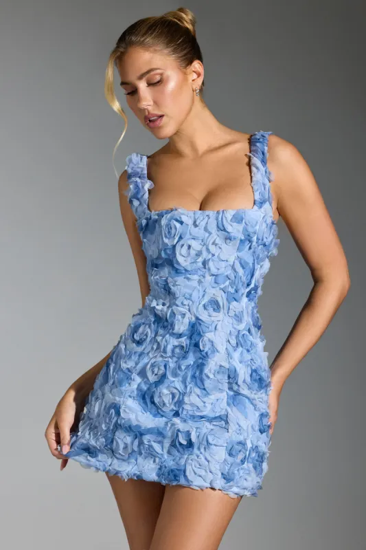 Floral-Appliqué Corset Mini Dress in Blue sold by Oh Polly