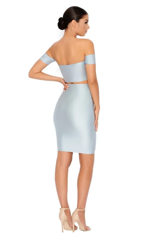 Shrug It Off Bardot Off The Shoulder Crop Top in Ice Blue sold by Oh Polly