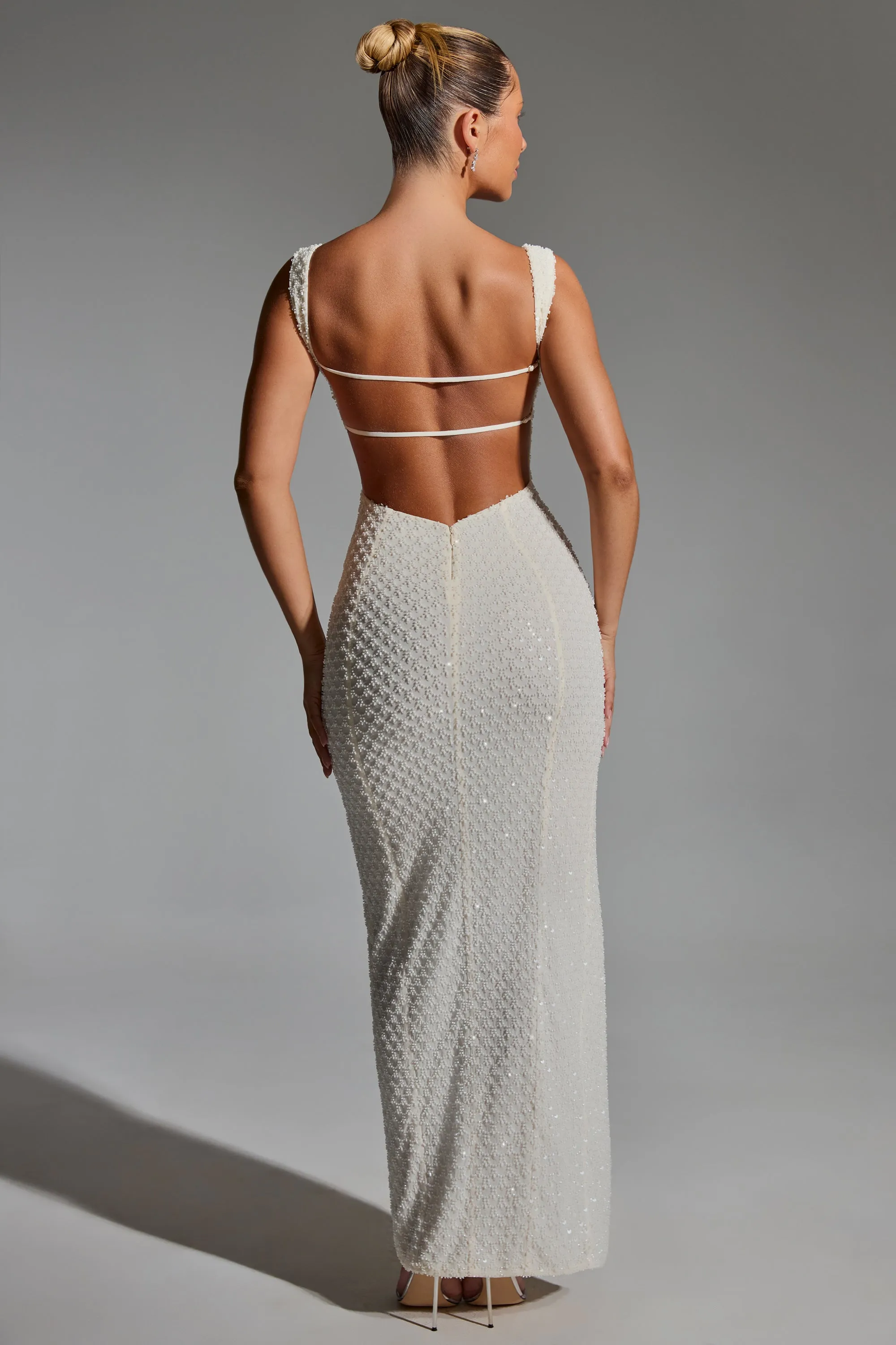 Embellished Open-Back Maxi Dress in White sold by Oh Polly product image thumbnail 2