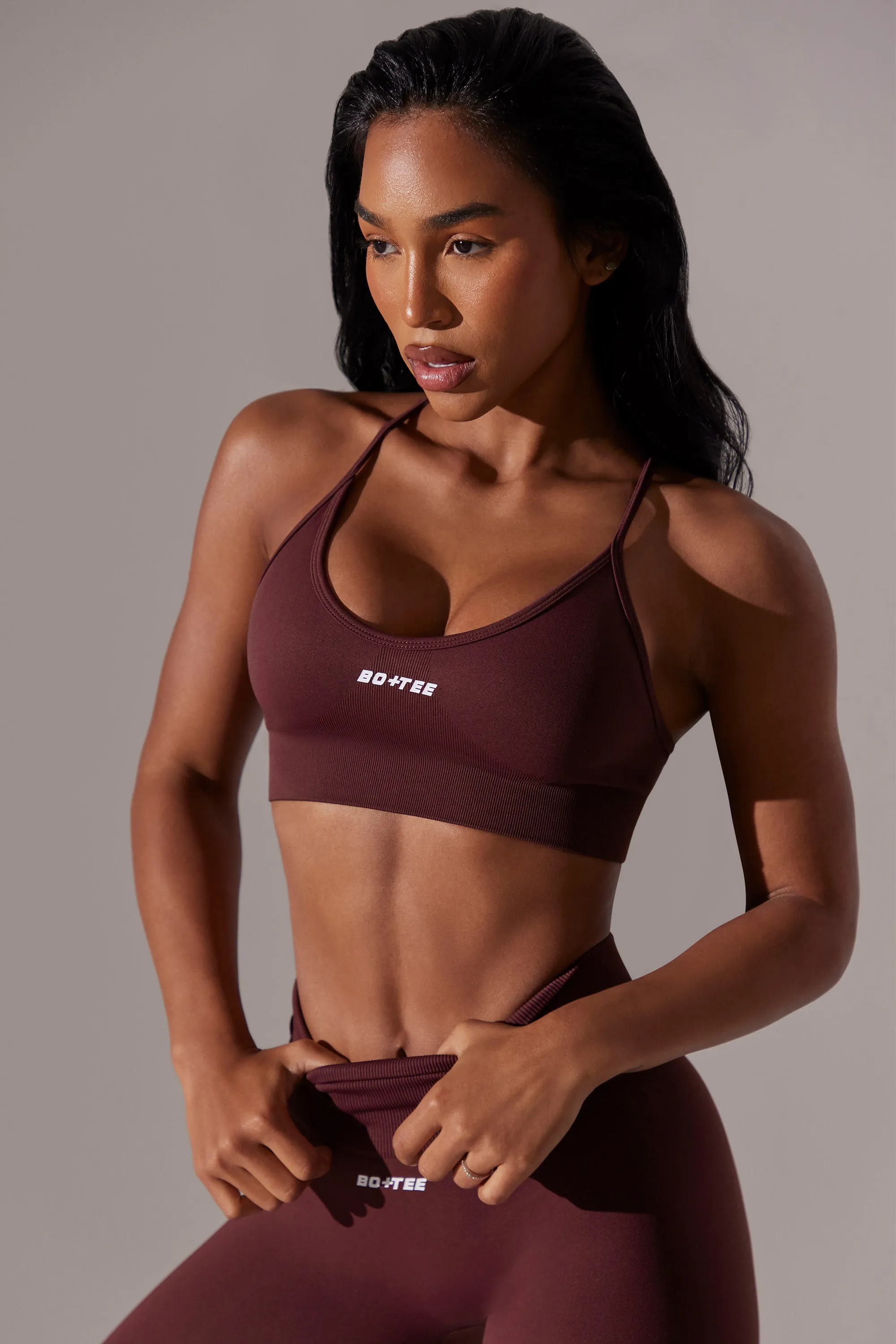 Scoop Neck Multi Strap Sports Bra in Burgundy sold by Oh Polly product image thumbnail 5