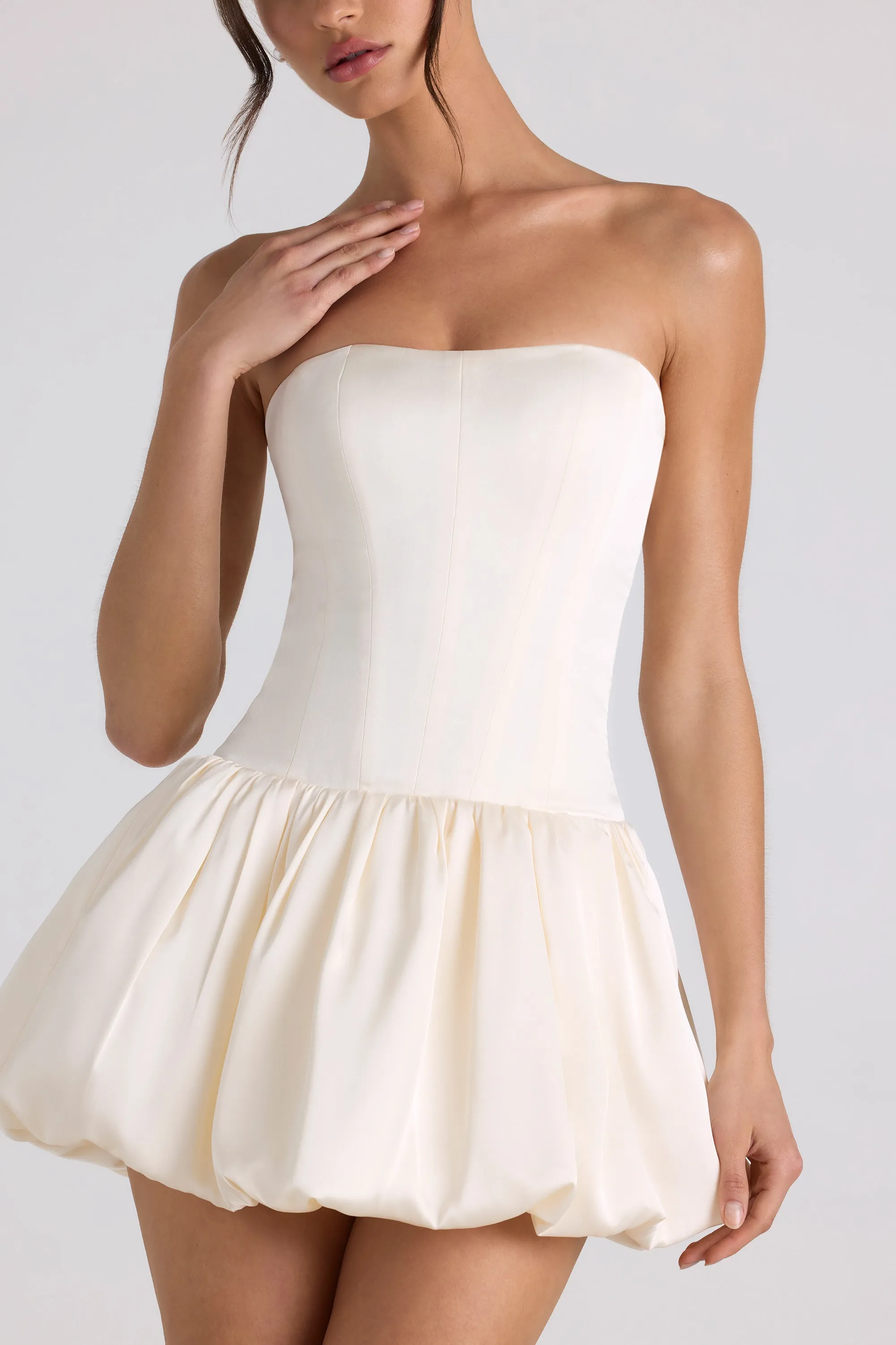Lace-Up Bubble Hem Corset Mini Dress in Ivory sold by Oh Polly product image thumbnail 4