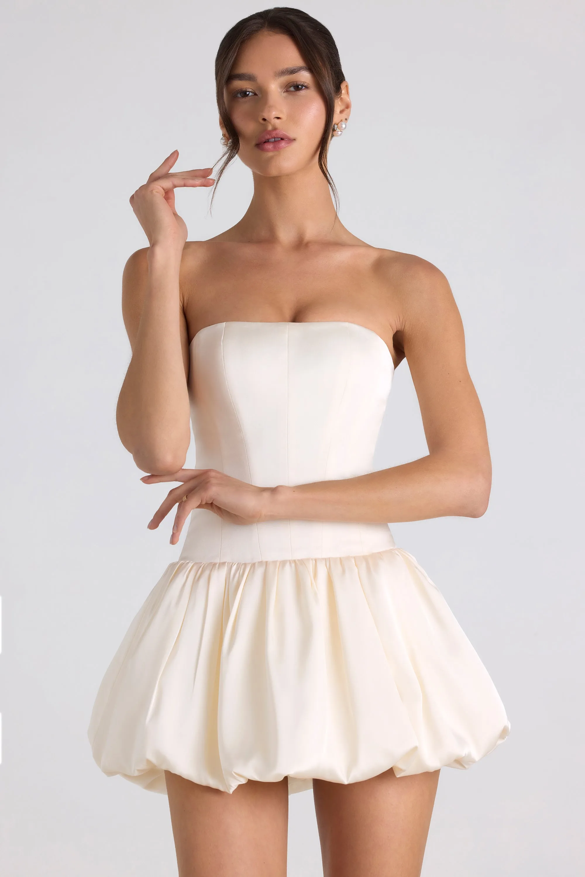 Lace-Up Bubble Hem Corset Mini Dress in Ivory sold by Oh Polly product image thumbnail 5