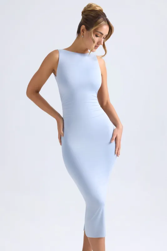 Ruched Open-Back Midaxi Dress in Light Blue sold by Oh Polly