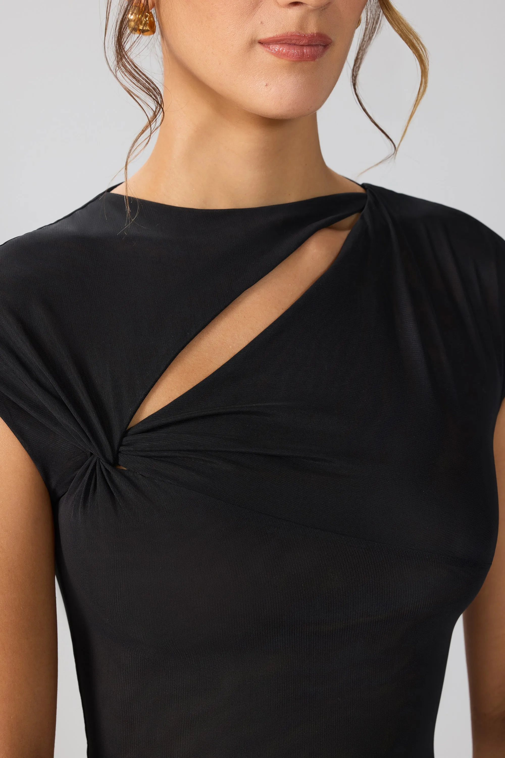 Mesh Cap Sleeve Cut Out Mini Dress in Black sold by Oh Polly product image thumbnail 5