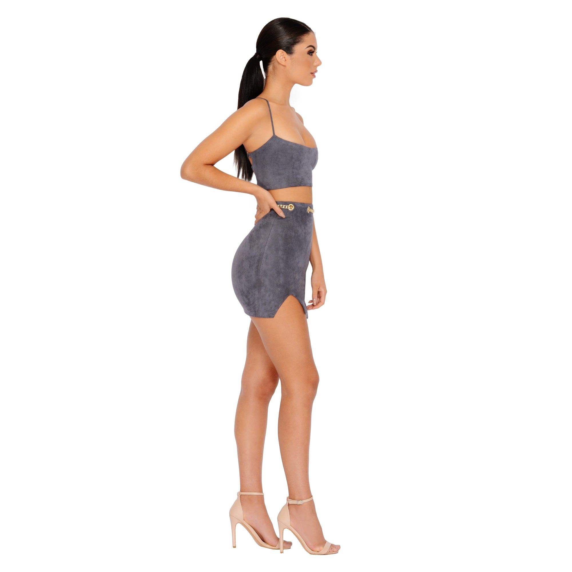 Chain Reaction Suede Mini Skirt in Grey sold by Oh Polly product image thumbnail 7