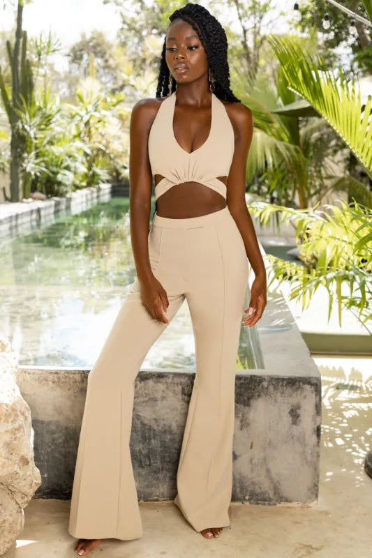 Cut Out Halter Top in Stone sold by Oh Polly