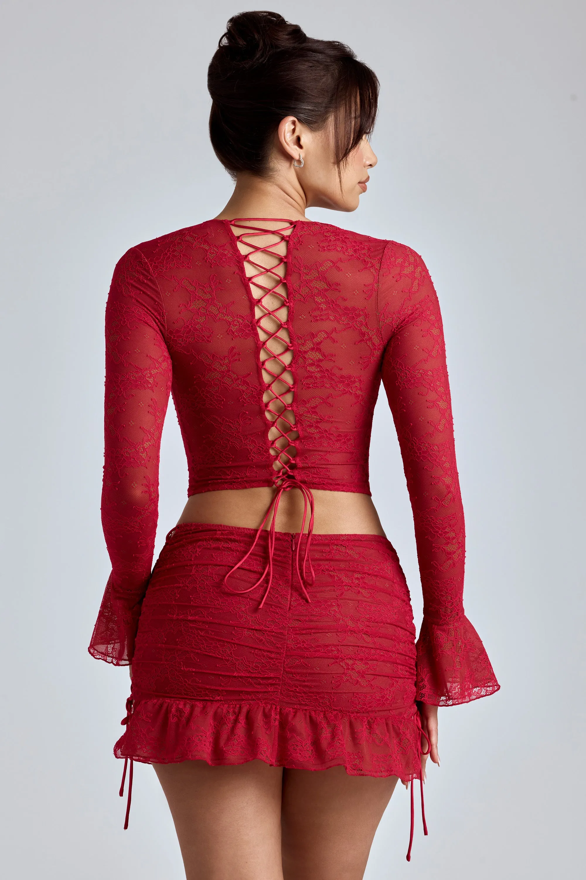 Lace Ruffle Mini Skirt in Cherry Red sold by Oh Polly product image thumbnail 2