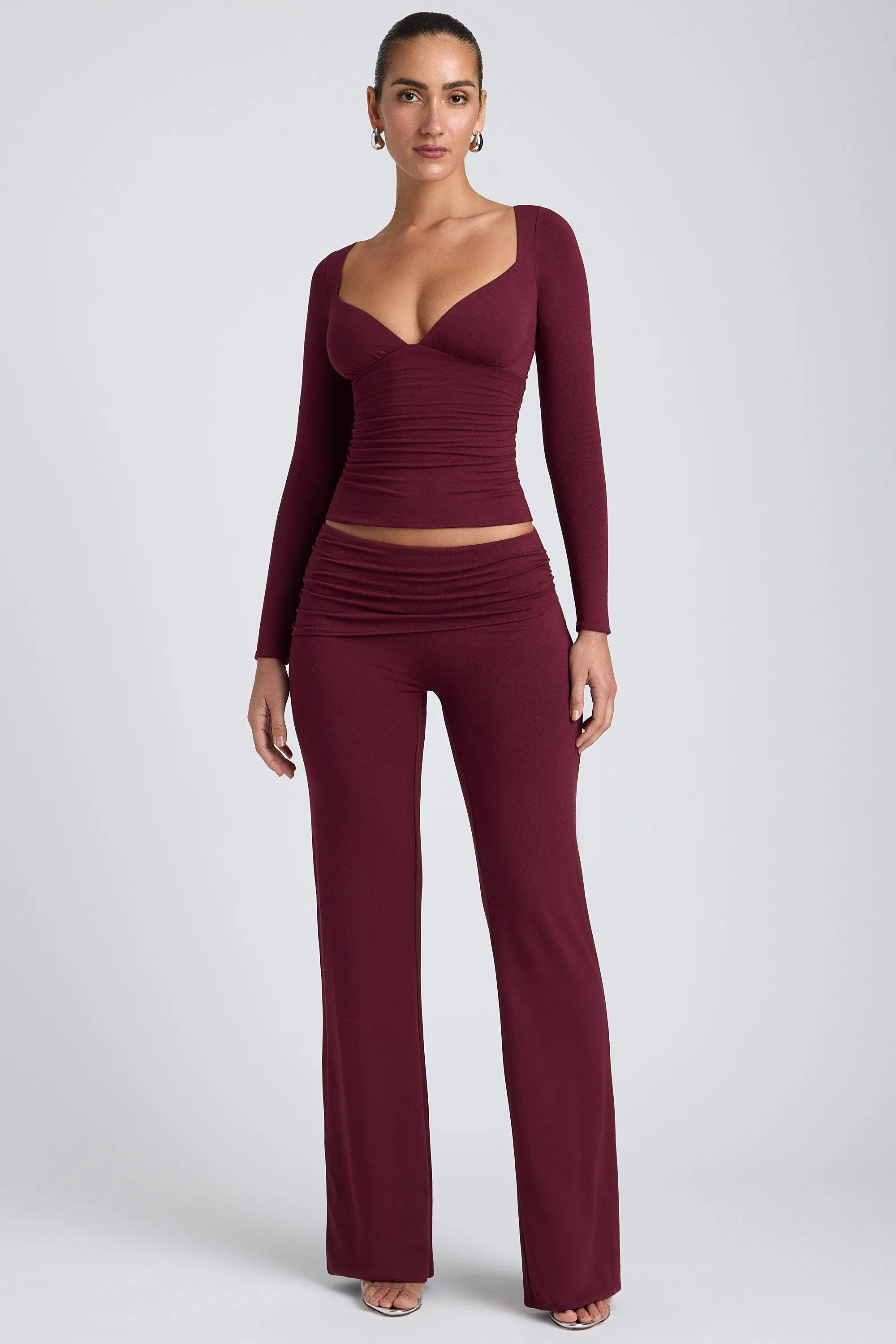 Mid-Rise Straight-Leg Trousers in Plum sold by Oh Polly product image thumbnail 4