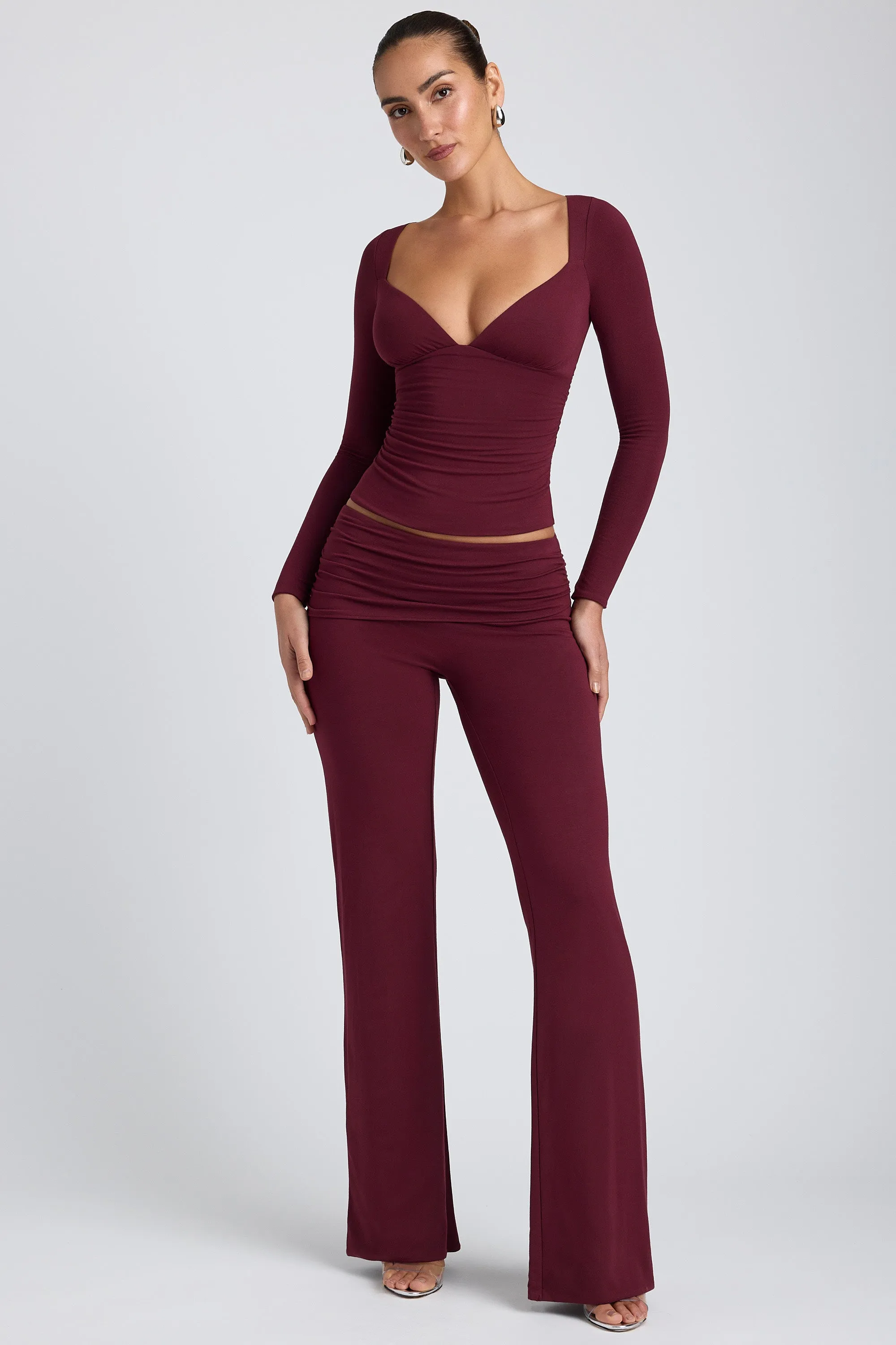 Mid-Rise Straight-Leg Trousers in Plum sold by Oh Polly product image thumbnail 5