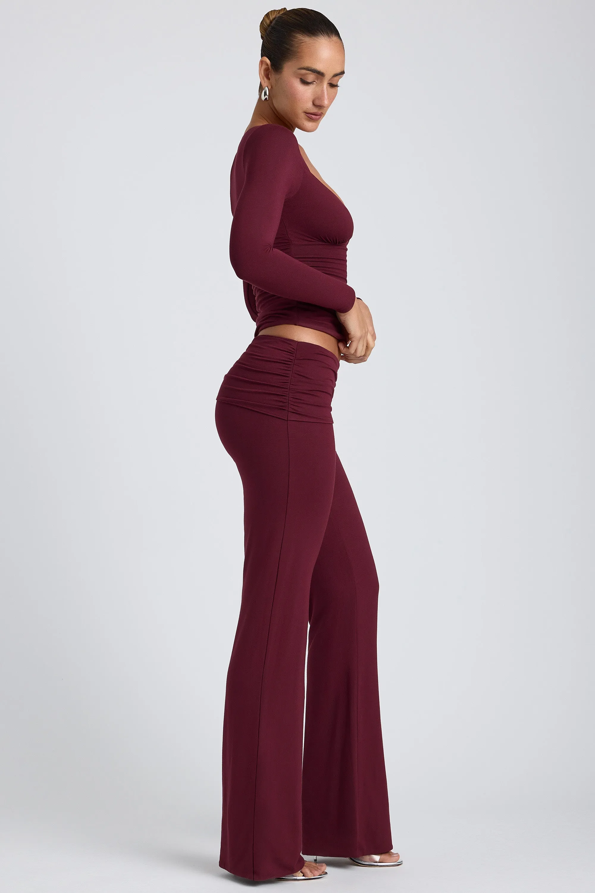 Mid-Rise Straight-Leg Trousers in Plum sold by Oh Polly product image thumbnail 3