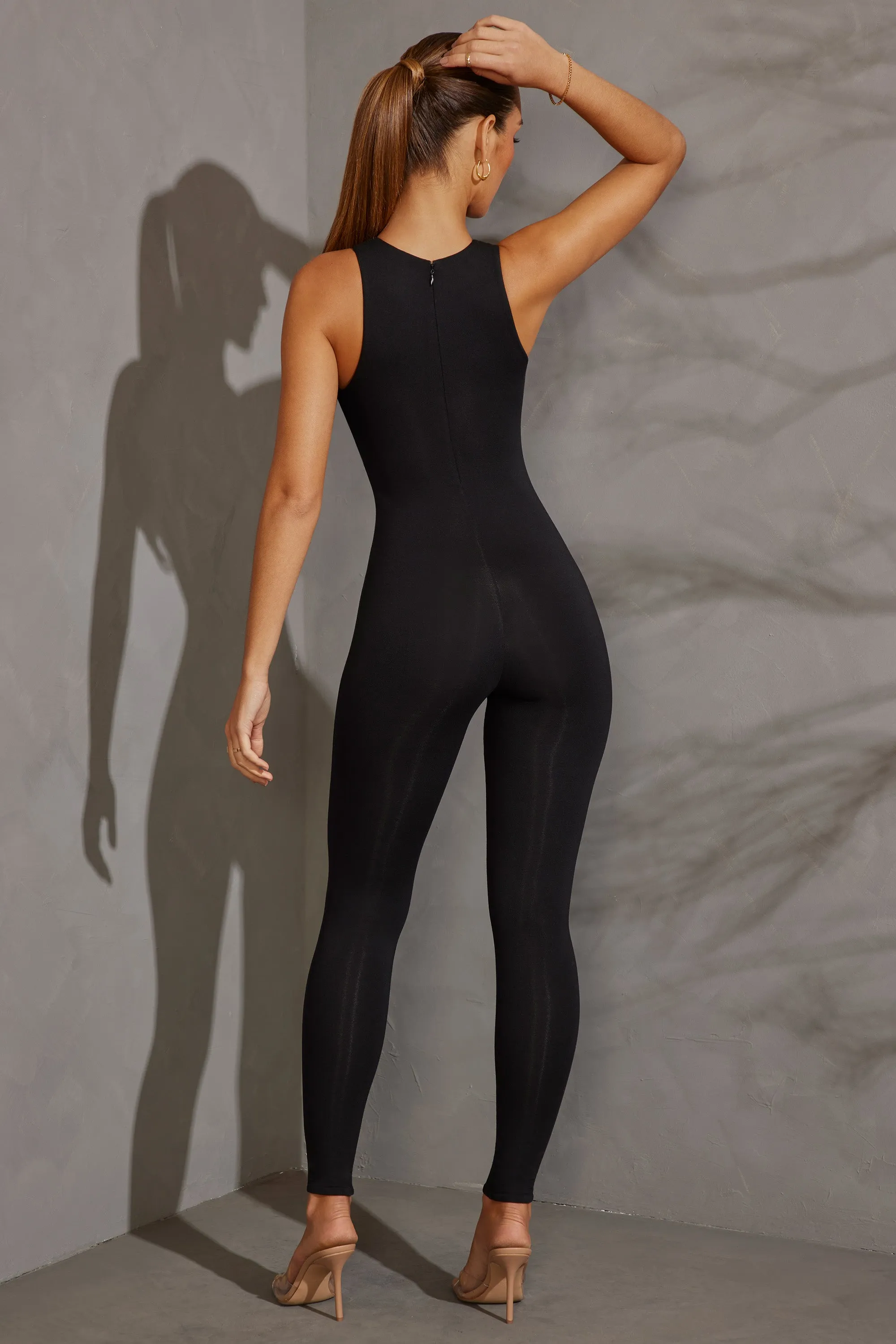 Racer Neck Jumpsuit in Black sold by Oh Polly product image thumbnail 2
