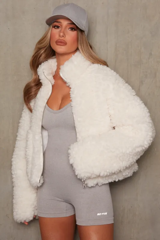 Oversized Boucle Teddy Coat in Ivory sold by Oh Polly