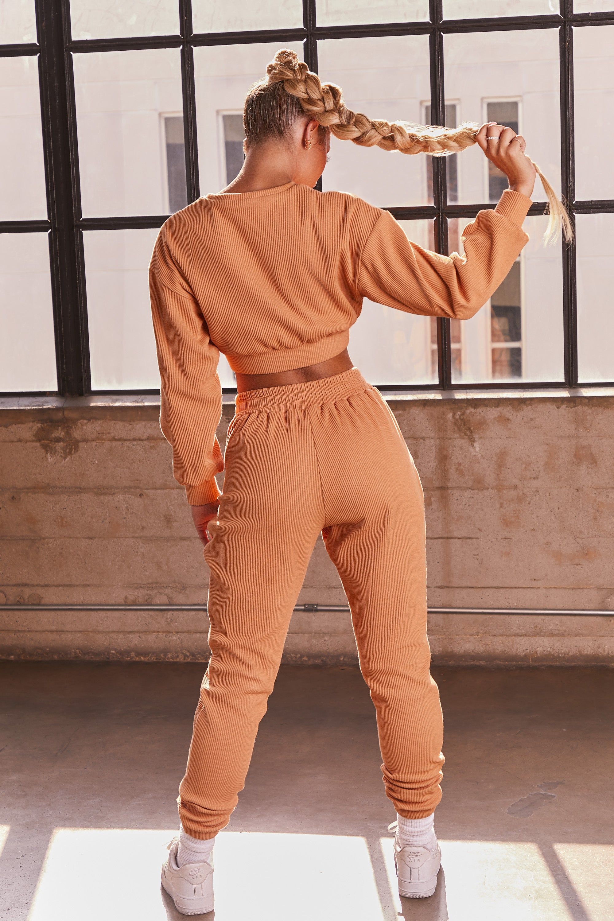 At Ease Ribbed Cropped Oversized Sweatshirt in Caramel sold by Oh Polly product image thumbnail 5