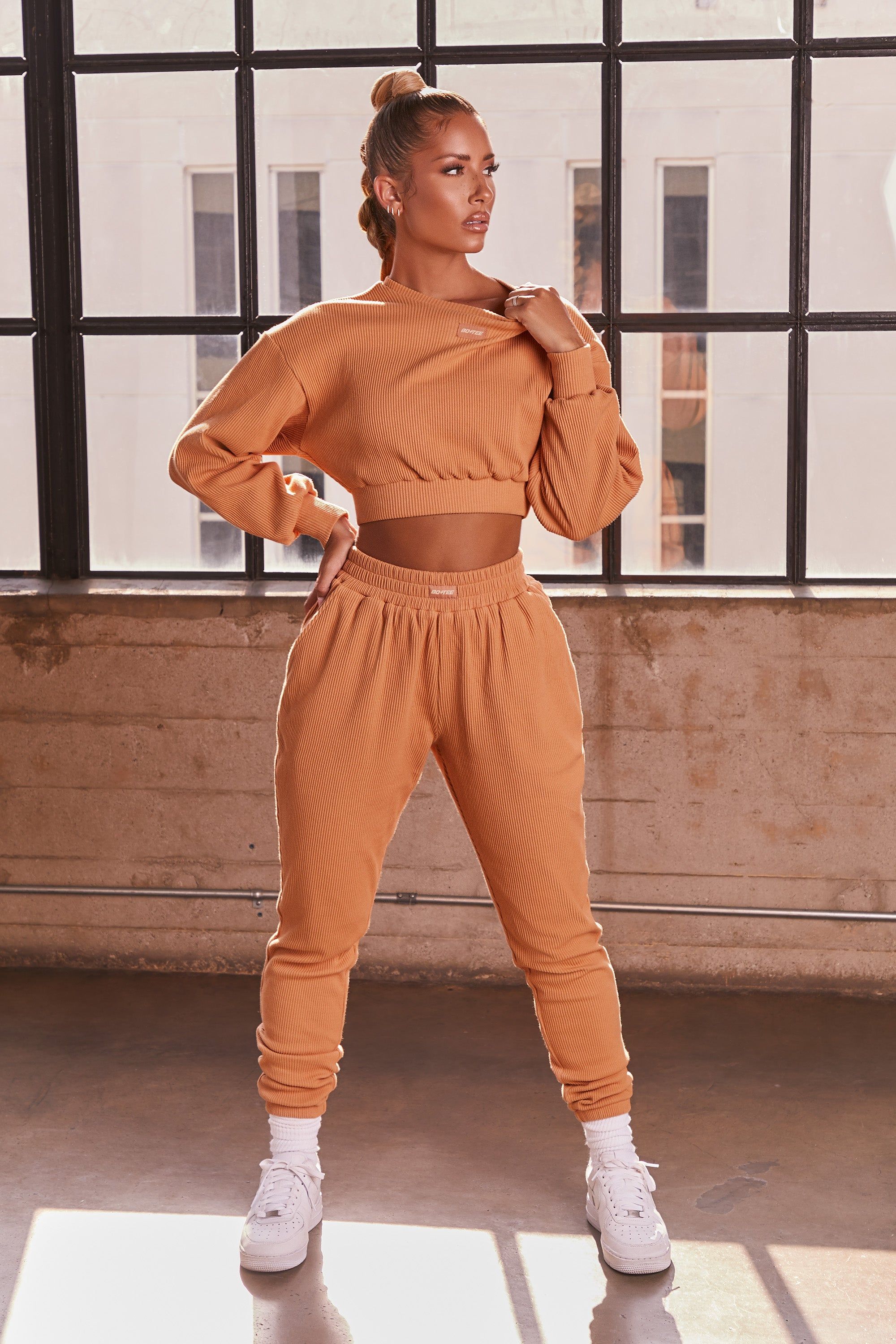 At Ease Ribbed Cropped Oversized Sweatshirt in Caramel sold by Oh Polly product image thumbnail 2