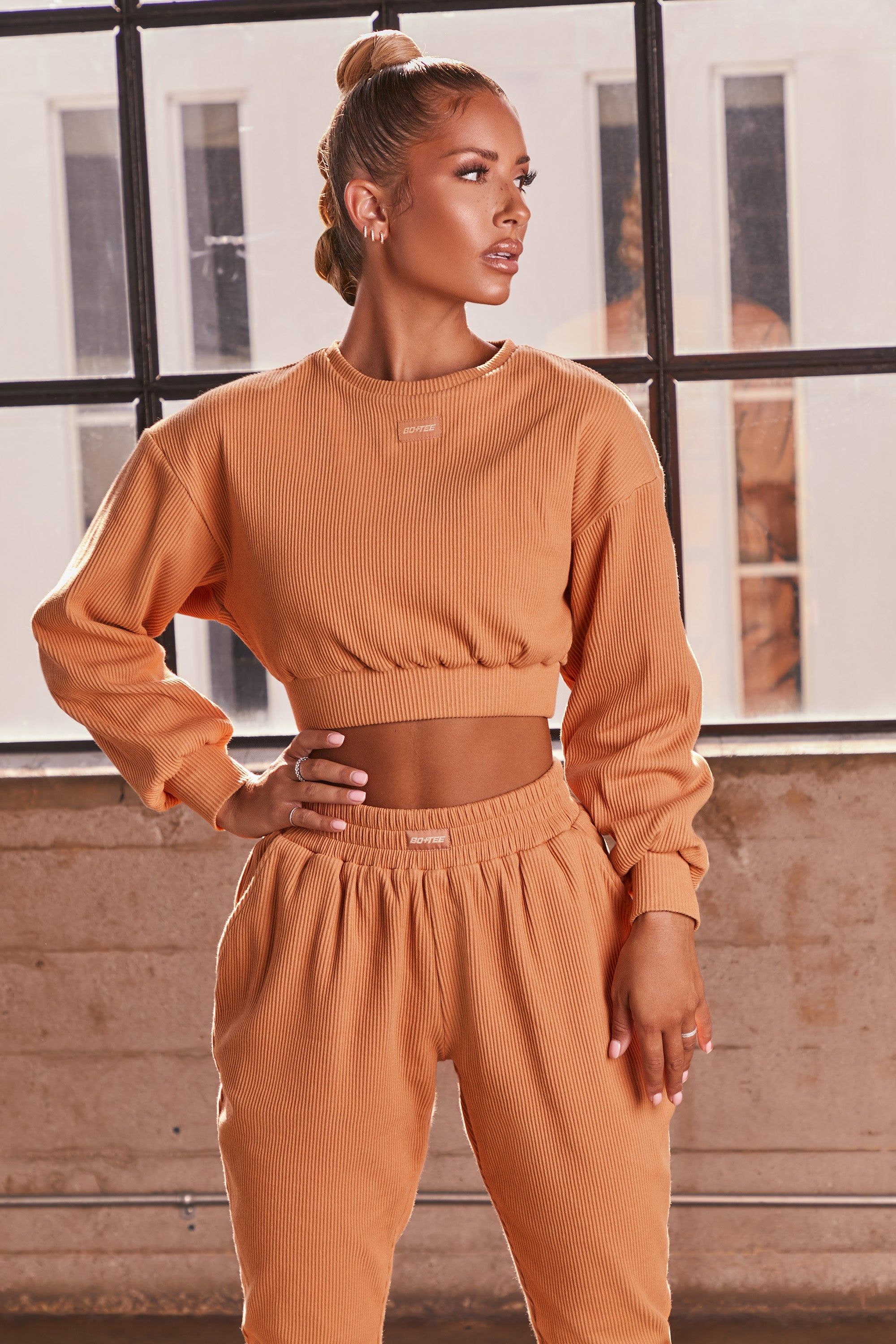 At Ease Ribbed Cropped Oversized Sweatshirt in Caramel sold by Oh Polly product image thumbnail 3
