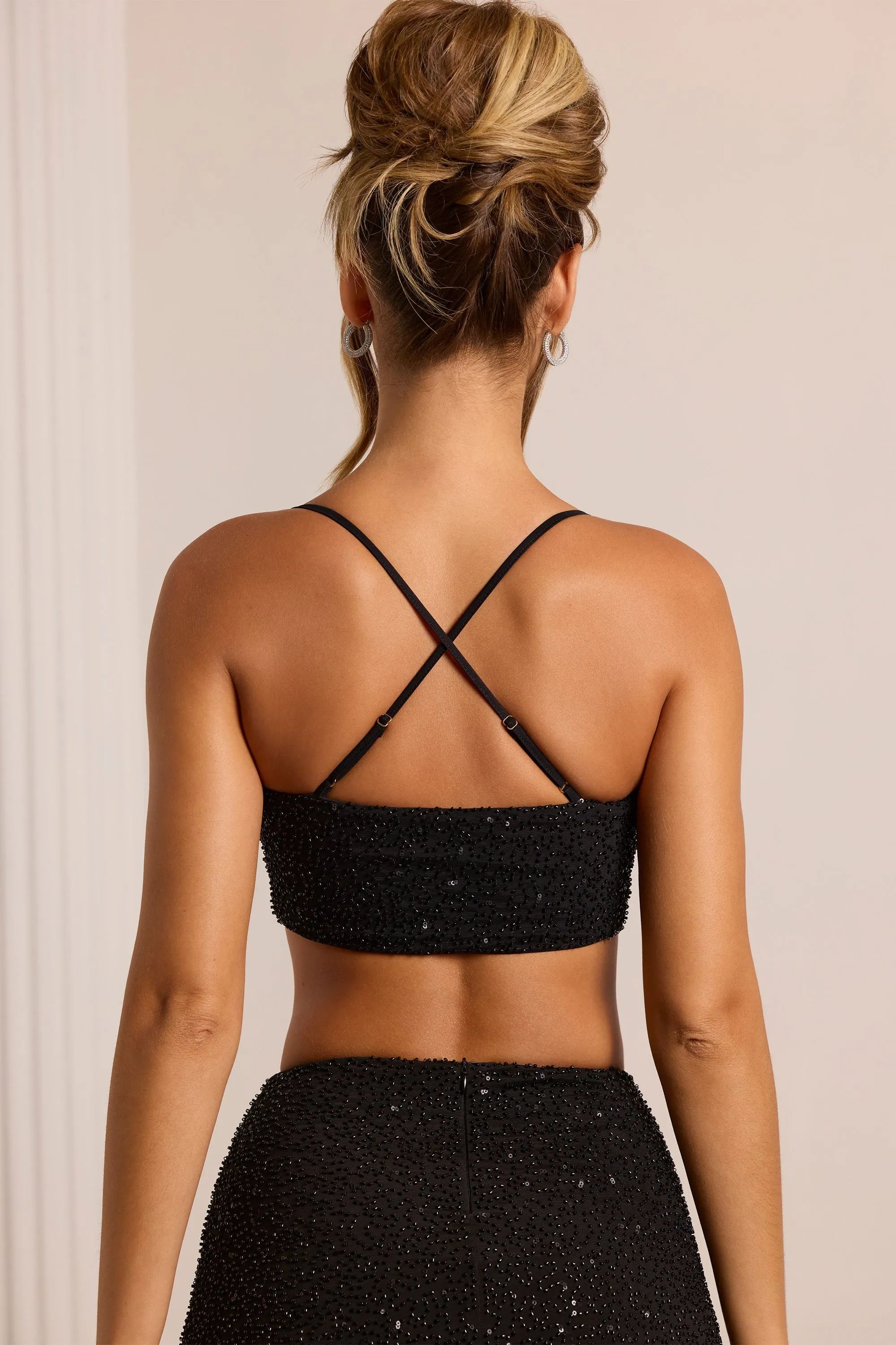 Embellished Cross Back Crop Top in Black sold by Oh Polly product image thumbnail 2