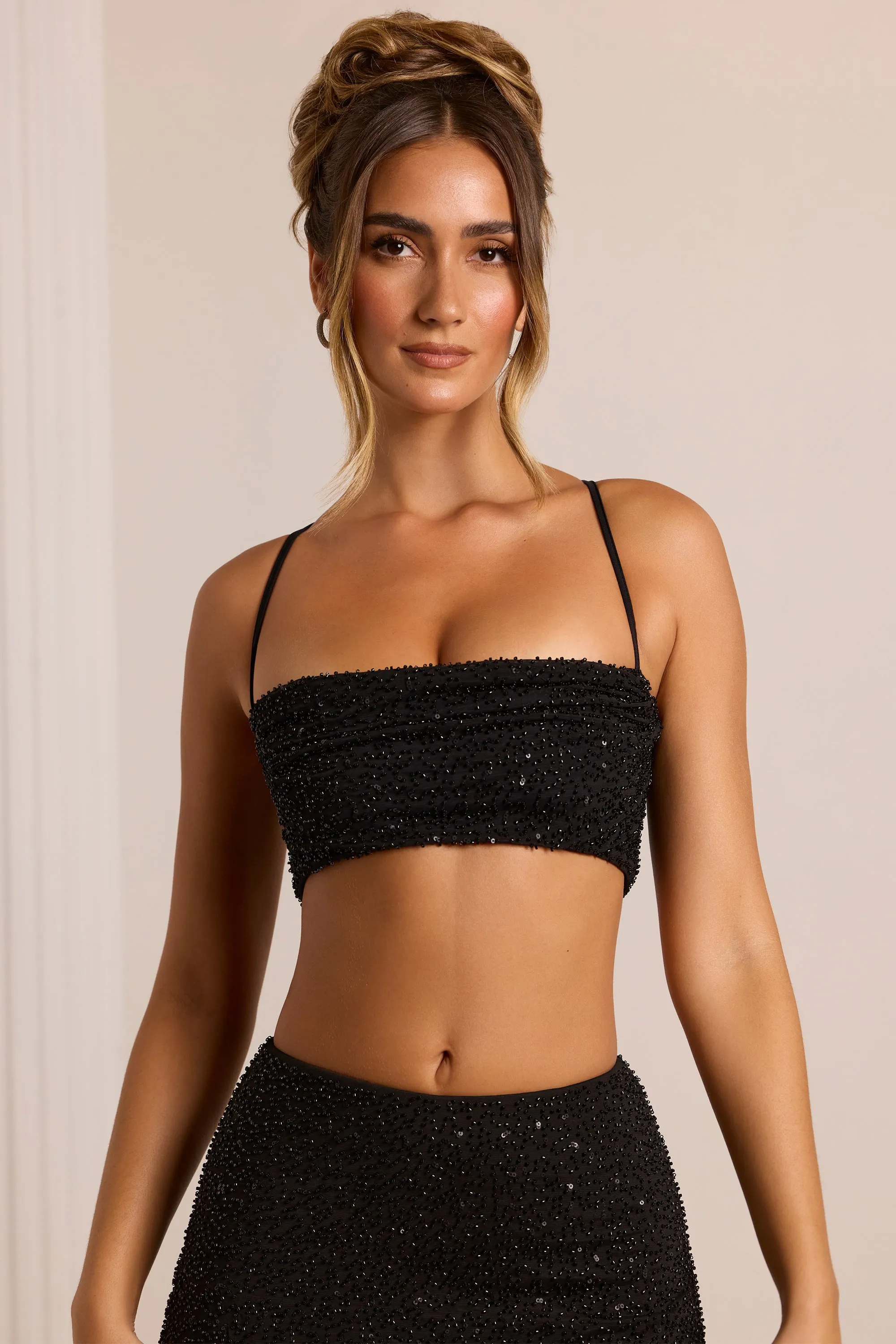 Embellished Cross Back Crop Top in Black sold by Oh Polly product image thumbnail 5