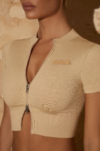 Short Sleeve Crop Top in Beige sold by Oh Polly