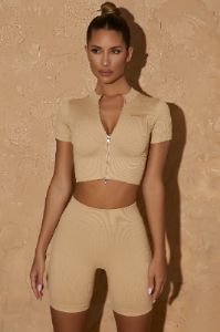 Short Sleeve Crop Top in Beige sold by Oh Polly