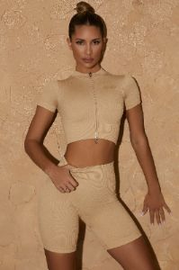 Short Sleeve Crop Top in Beige sold by Oh Polly