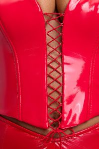 Petite Vinyl High V-Waist Leggings in Fire Red sold by Oh Polly