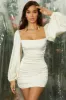 Ruched Long Sleeve Low Back Mini Dress In Ivory sold by Oh Polly