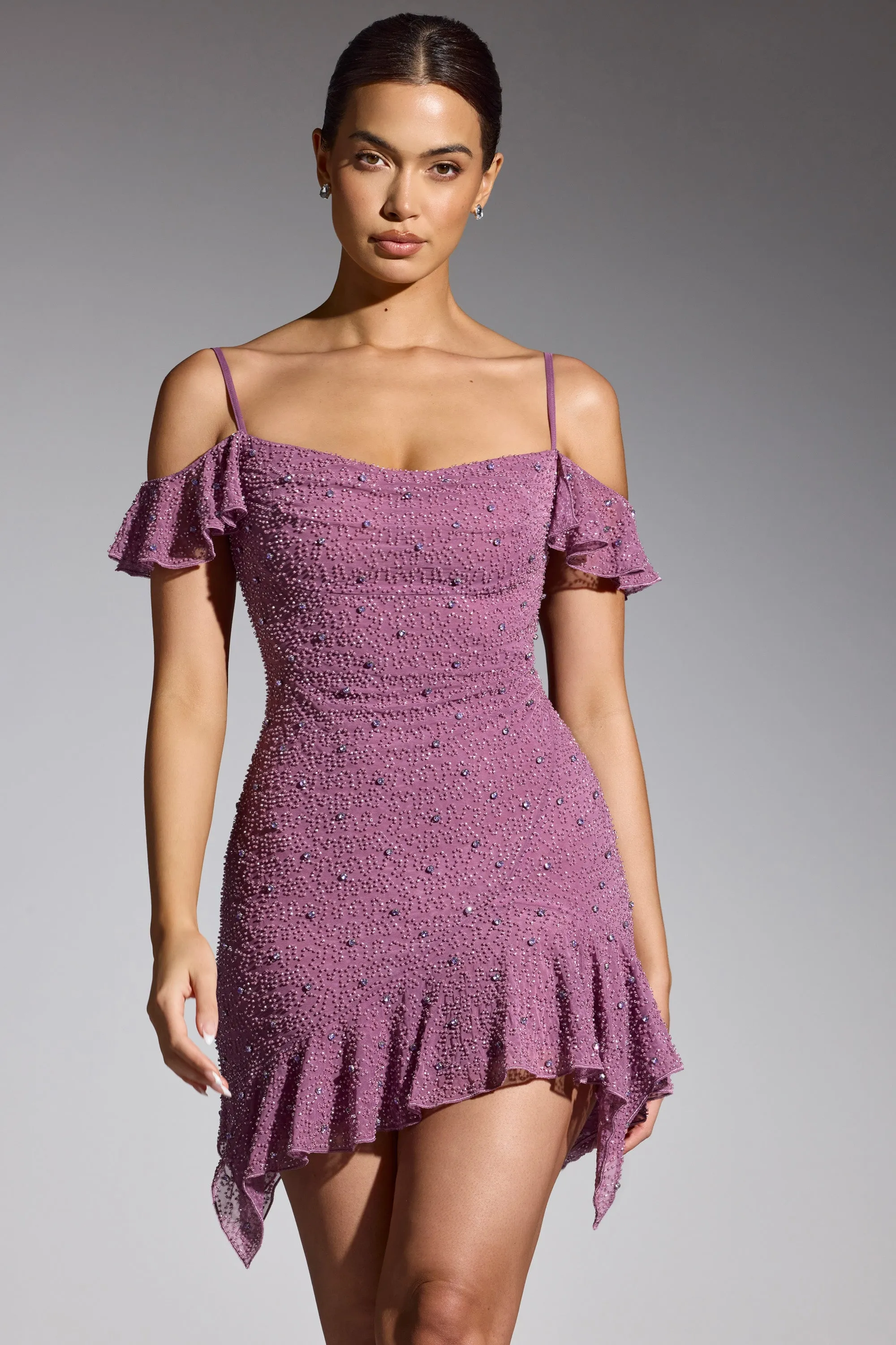 Embellished Cold Shoulder Mini Dress in Grape | Parallel