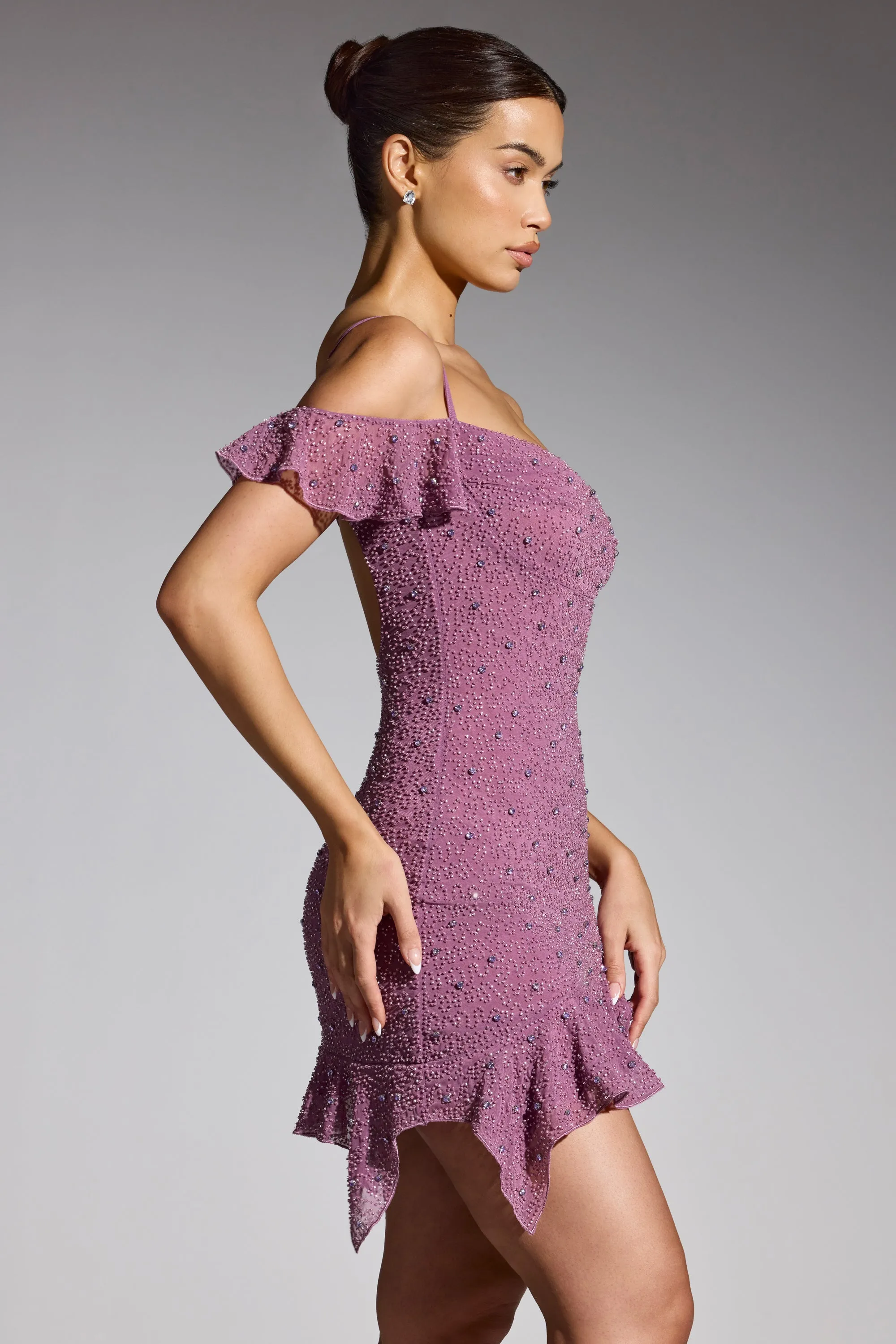 Embellished Cold Shoulder Mini Dress in Grape | Parallel