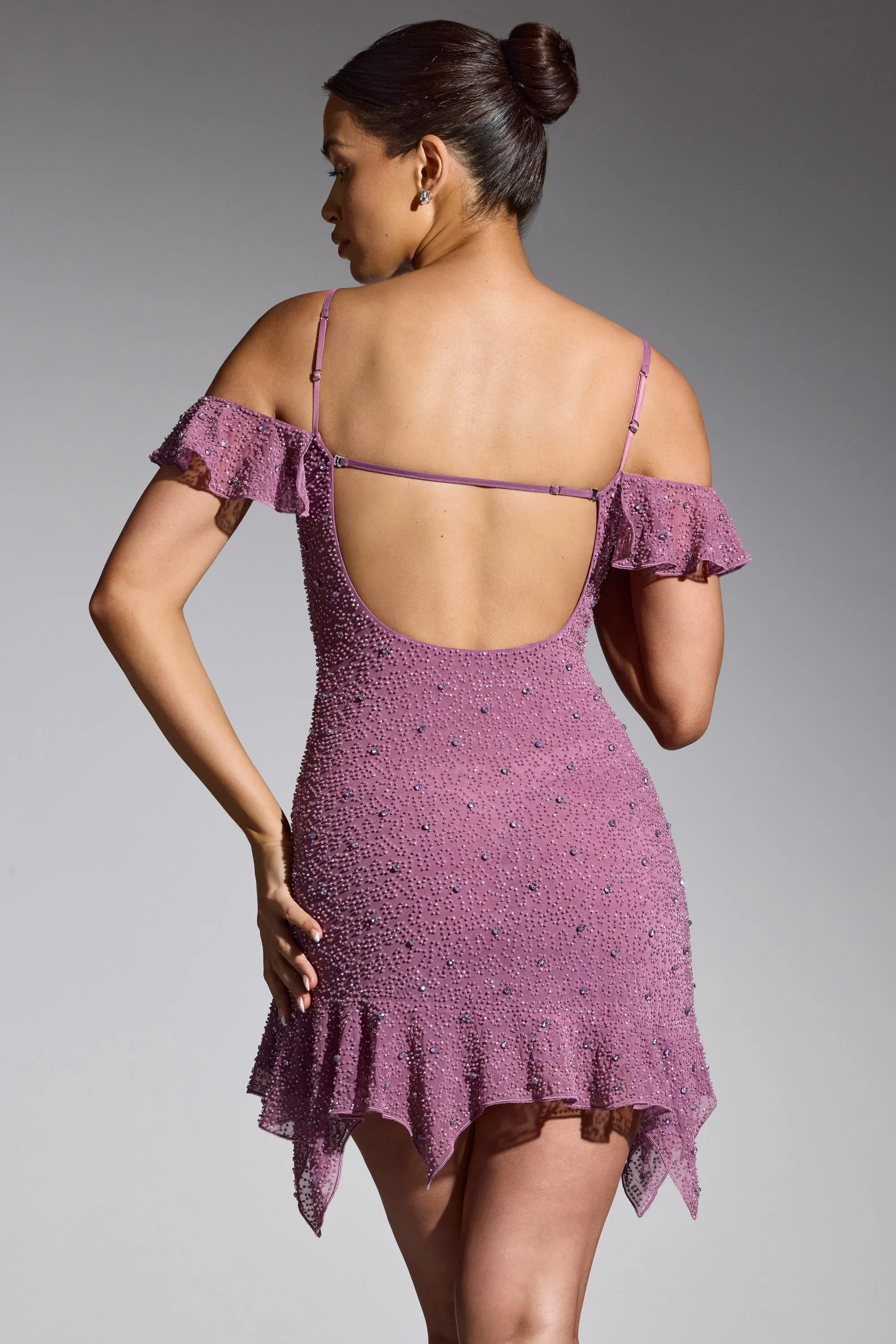 Embellished Cold Shoulder Mini Dress in Grape | Parallel