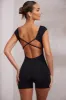 Open Back Scoop Neck Unitard in Black sold by Oh Polly