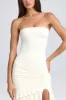 Bandeau Ruched Ruffle-Trim Maxi Dress in Ivory sold by Oh Polly