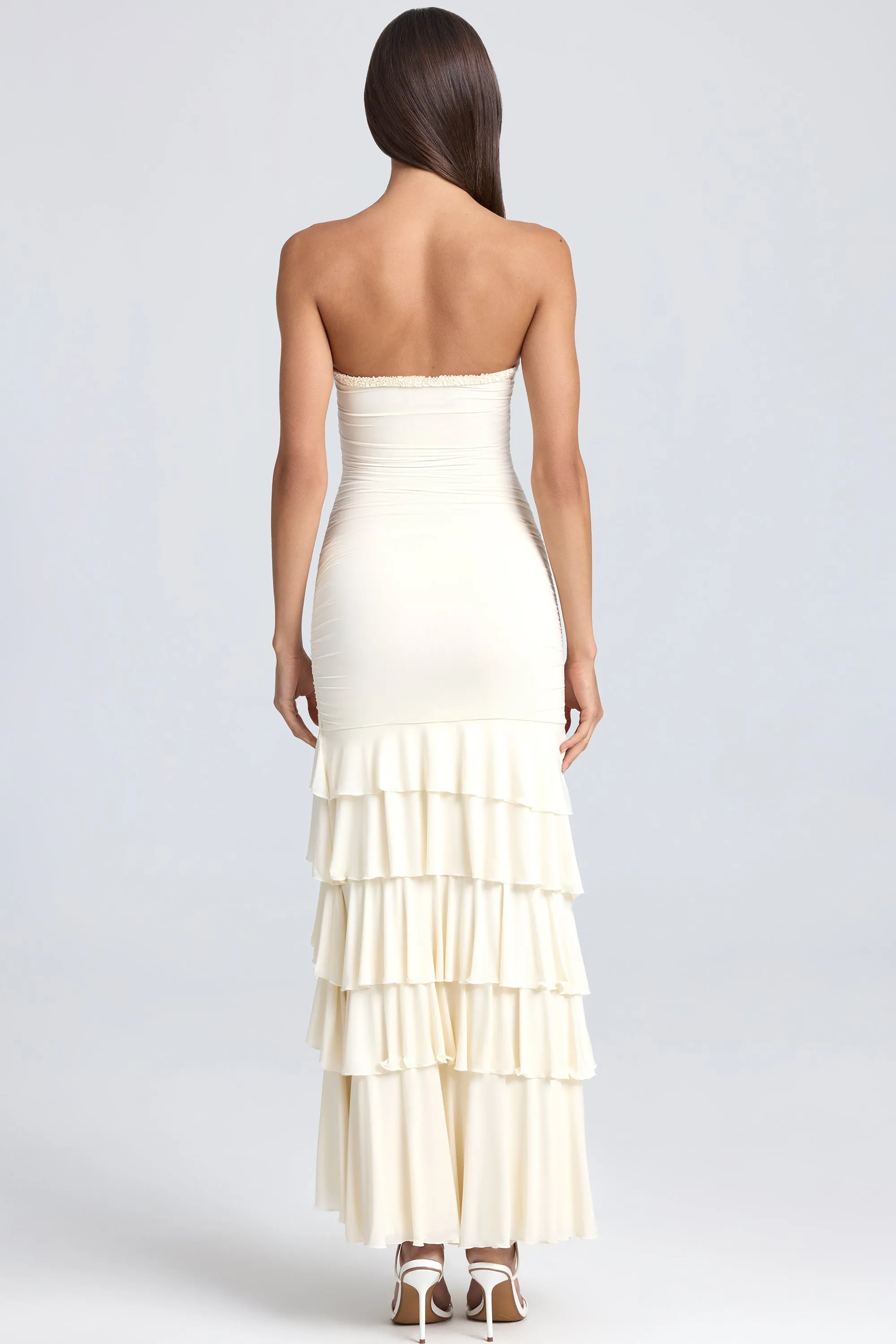 Bandeau Ruched Ruffle-Trim Maxi Dress in Ivory sold by Oh Polly product image thumbnail 2