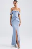 Off-Shoulder Ruffle-Trim Gown in Light Blue sold by Oh Polly
