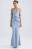 Off-Shoulder Ruffle-Trim Gown in Light Blue sold by Oh Polly