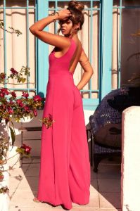 Oh Flow On Plunge Wide Leg Jumpsuit in Bright Pink sold by Oh Polly