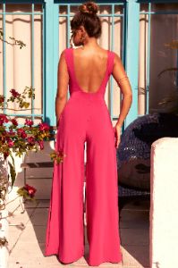 Oh Flow On Plunge Wide Leg Jumpsuit in Bright Pink sold by Oh Polly