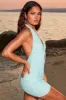 Beaded Mesh Mini Dress in Aqua sold by Oh Polly