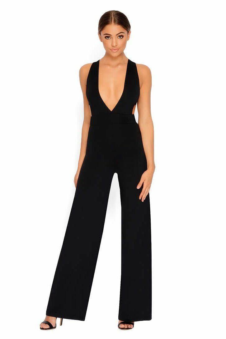 Just Say Flow Double Layered Plunge Jumpsuit in Black sold by Oh Polly product image thumbnail 9