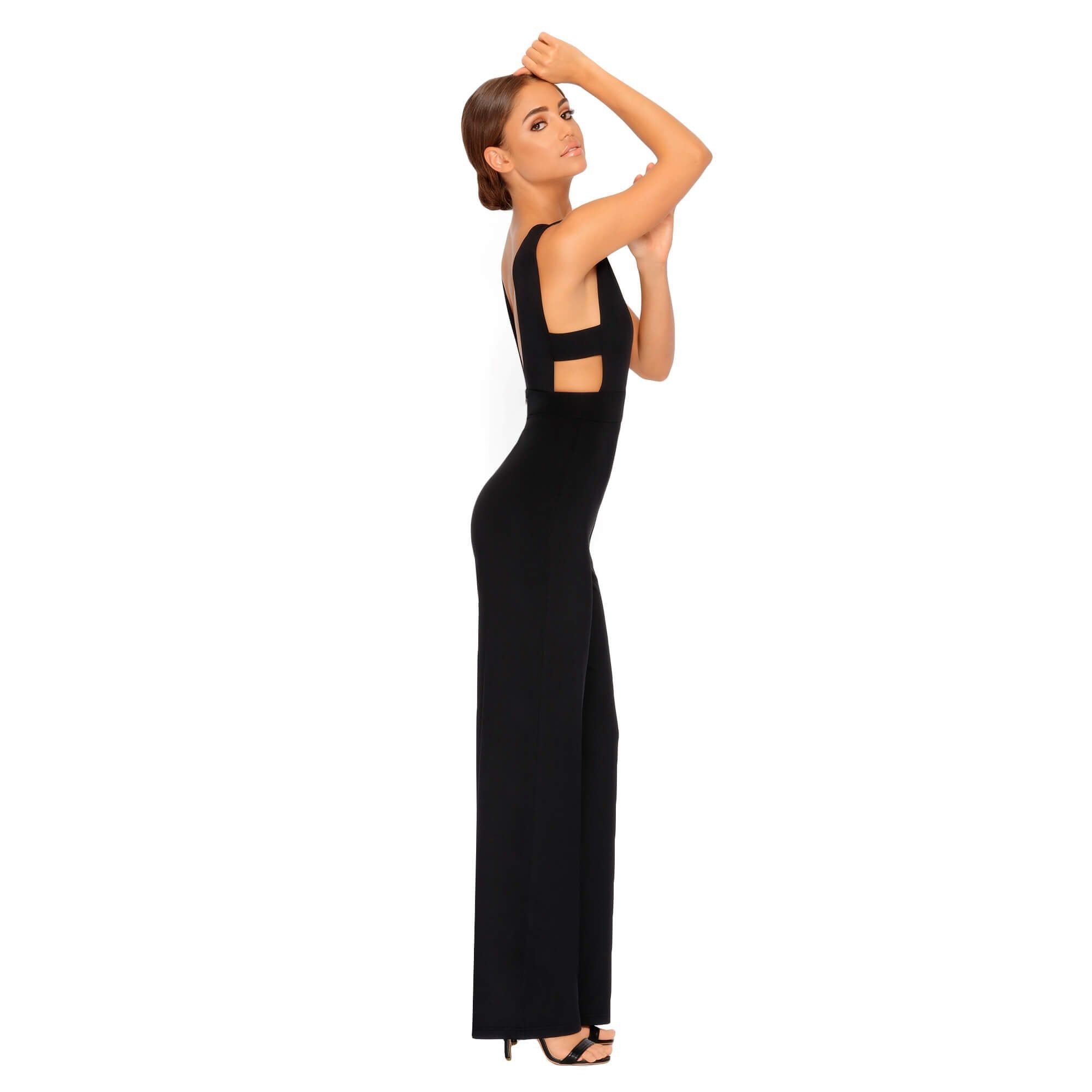 Just Say Flow Double Layered Plunge Jumpsuit in Black sold by Oh Polly product image thumbnail 6